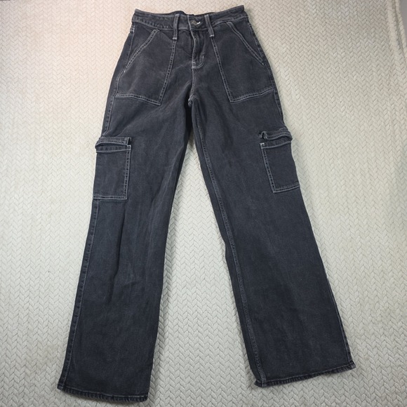 Hollister Denim - Hollister High Rise Vintage Baggy Cargo Jeans Black Contrast Stitch 1R W25 L31